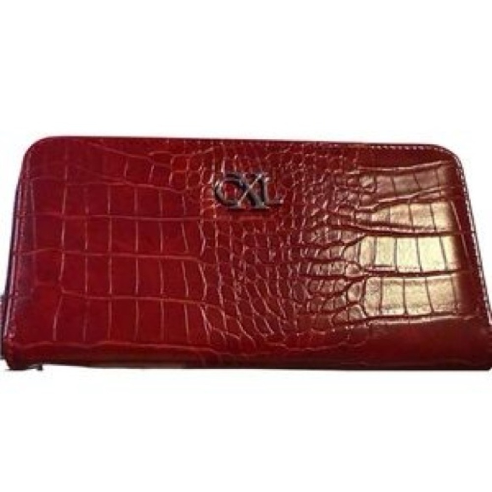 NWT Christian Lacroix Red Croc-Embossed Zip Wallet